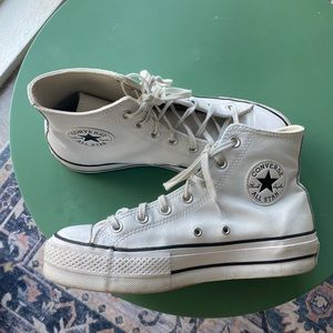 White Leather Platform Converse